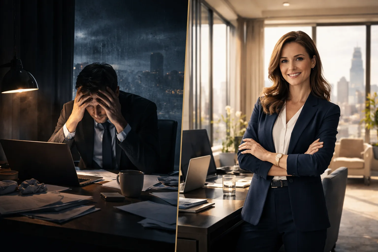 Split composition contrasting misconception and reality, representing EB-1A myths versus the actual regulatory standard.