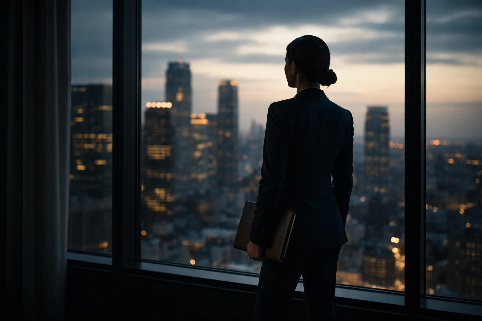 A professional pausing at a window while considering next steps after a case decision