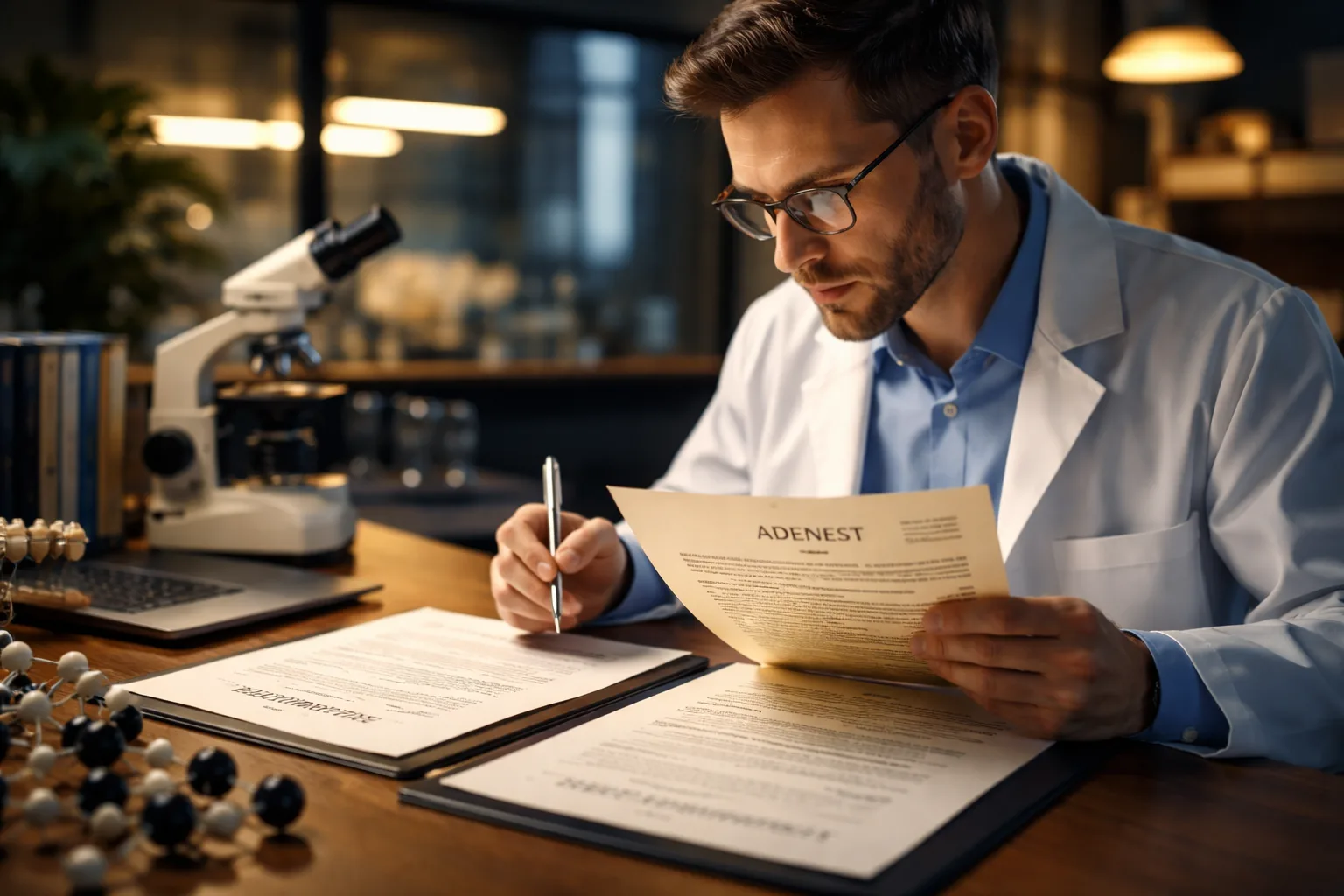 Researcher reviewing patent licensing documentation to corroborate the significance of an original contribution