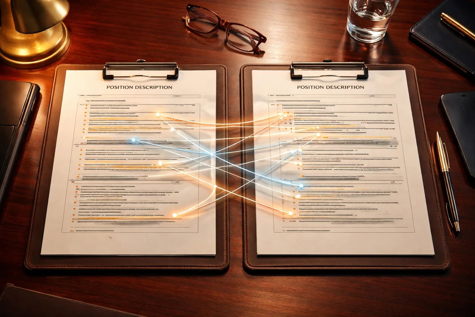 Side-by-side comparison of two job position descriptions used to support a same-or-similar occupation determination